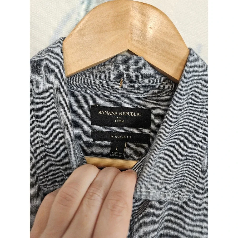 Banana Republic Linen Cotton Shirt Large Blue Untucked Fit Long Sleeve